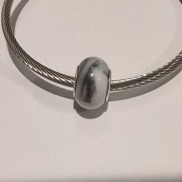 Silver Blended Black and White Charm for Pandora Style Bracelet - Picture 4 of 6